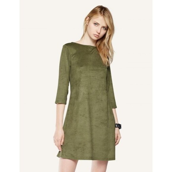 Viereck Dress Intel in Olive Faux Suede Jersey Microfiber 3/4 Sleeve Size Large - Picture 1 of 10